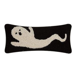 PEKING HANDICRAFT NEW ghost hook lumbar pillow -black/cream -12x5